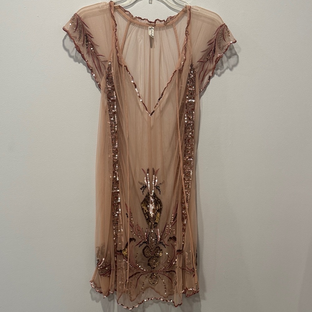 Free People Lady Lazarus Beaded Sheer mesh mini slip dress - Picture 2 of 7
